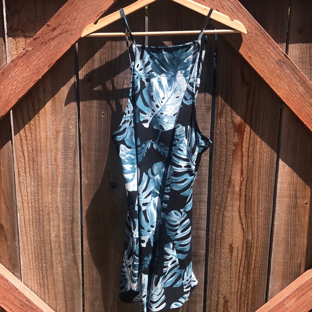Teal Tropical Print Dress